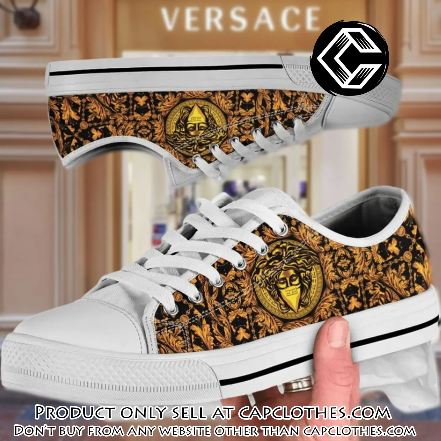Versace medusa gold white low top canvas shoes luxury brand gifts for men women cc5228382